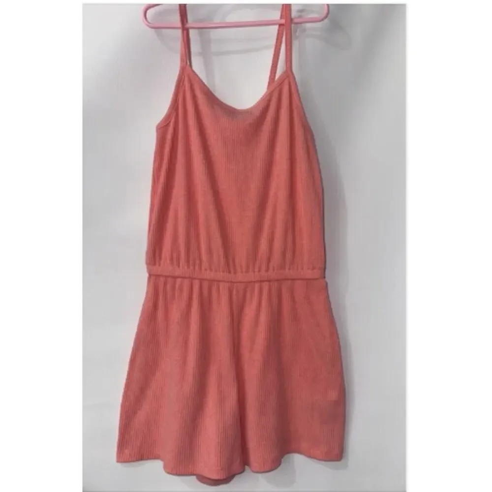 Old Navy Girls Ribbed Skort Romper Coral Pink Size L 10-12 Sleeveless Summer